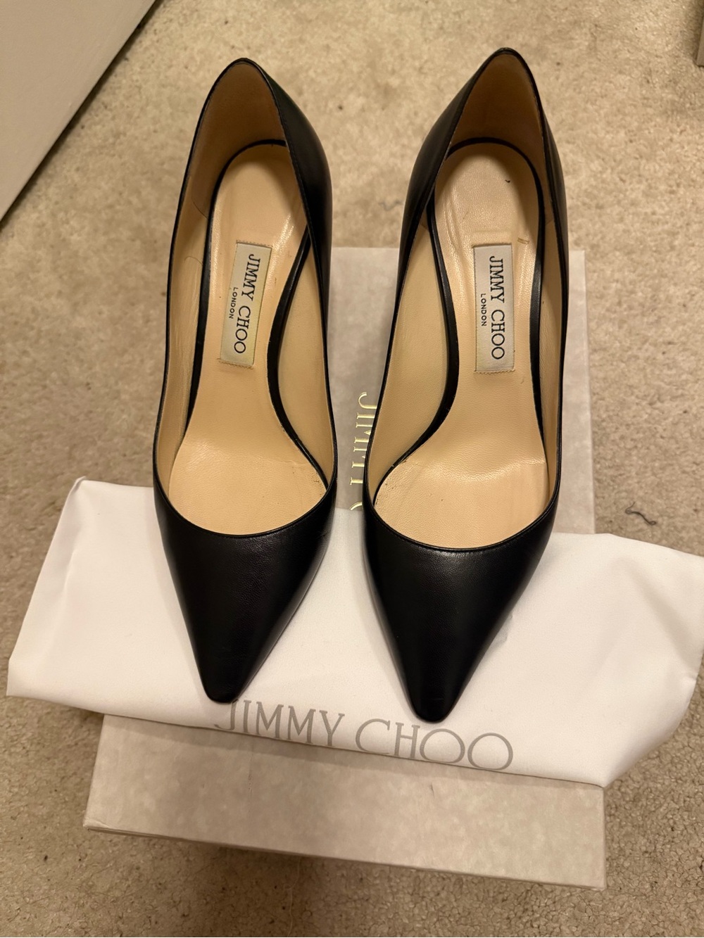 Jimmy Choo Romy Black Leather Pointed-Toe Pumps Kitten Heels 39